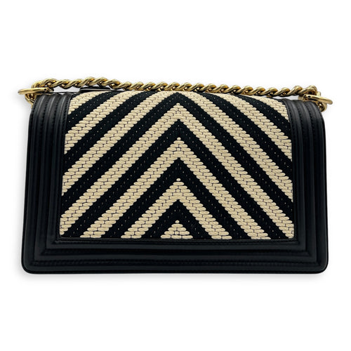 Boy Crossbody Bag Medium Black in Canvas/Lambskin, Brushed Gold hardware