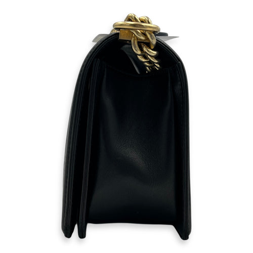 Boy Crossbody Bag Medium Black in Canvas/Lambskin, Brushed Gold hardware