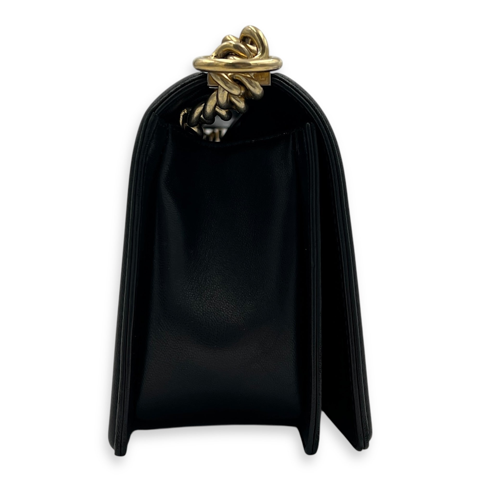 Boy Crossbody Bag Medium Black in Canvas/Lambskin, Brushed Gold hardware