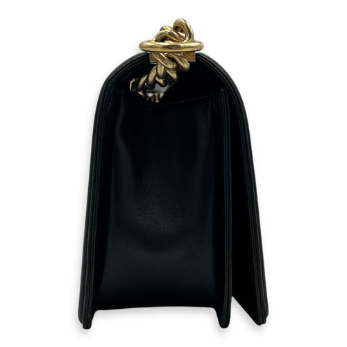 Boy Crossbody Bag Medium Black in Canvas/Lambskin, Brushed Gold hardware