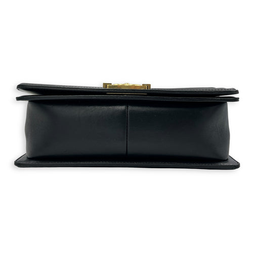 Boy Crossbody Bag Medium Black in Canvas/Lambskin, Brushed Gold hardware