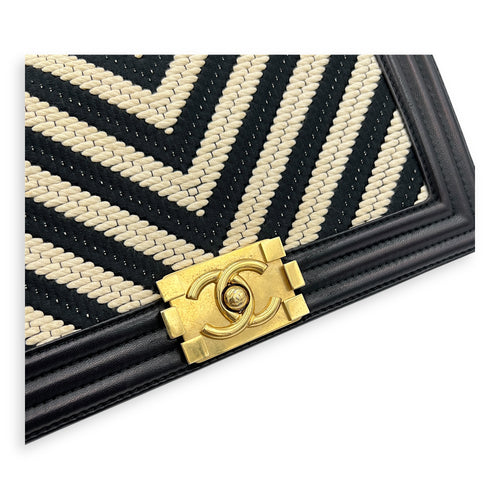 Boy Crossbody Bag Medium Black in Canvas/Lambskin, Brushed Gold hardware