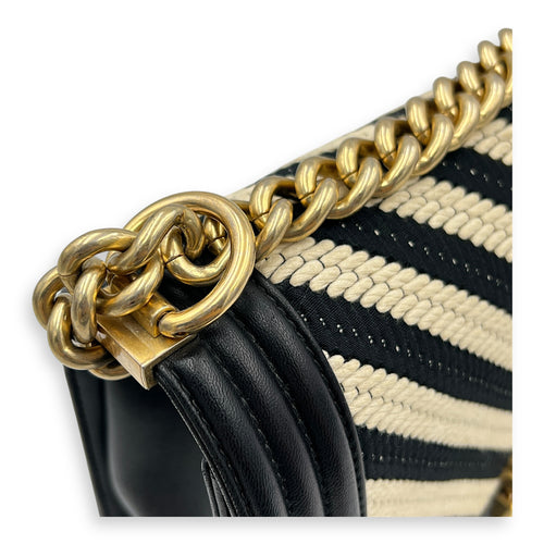 Boy Crossbody Bag Medium Black in Canvas/Lambskin, Brushed Gold hardware