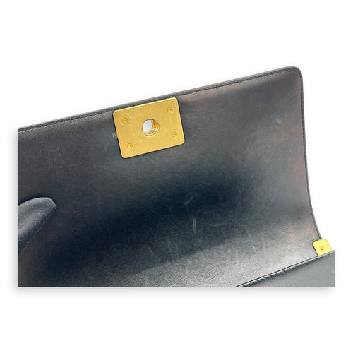 Boy Crossbody Bag Medium Black in Canvas/Lambskin, Brushed Gold hardware