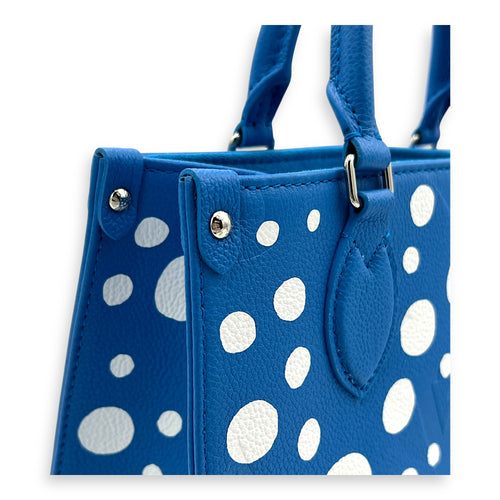 OnTheGo PM Blue Top Handle Bag in Empreinte Leather, Silver hardware