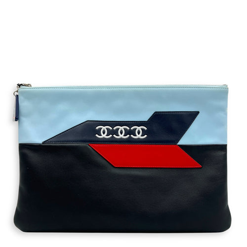 Airline CC Blue Pouch in Calfskin, Silver hardware