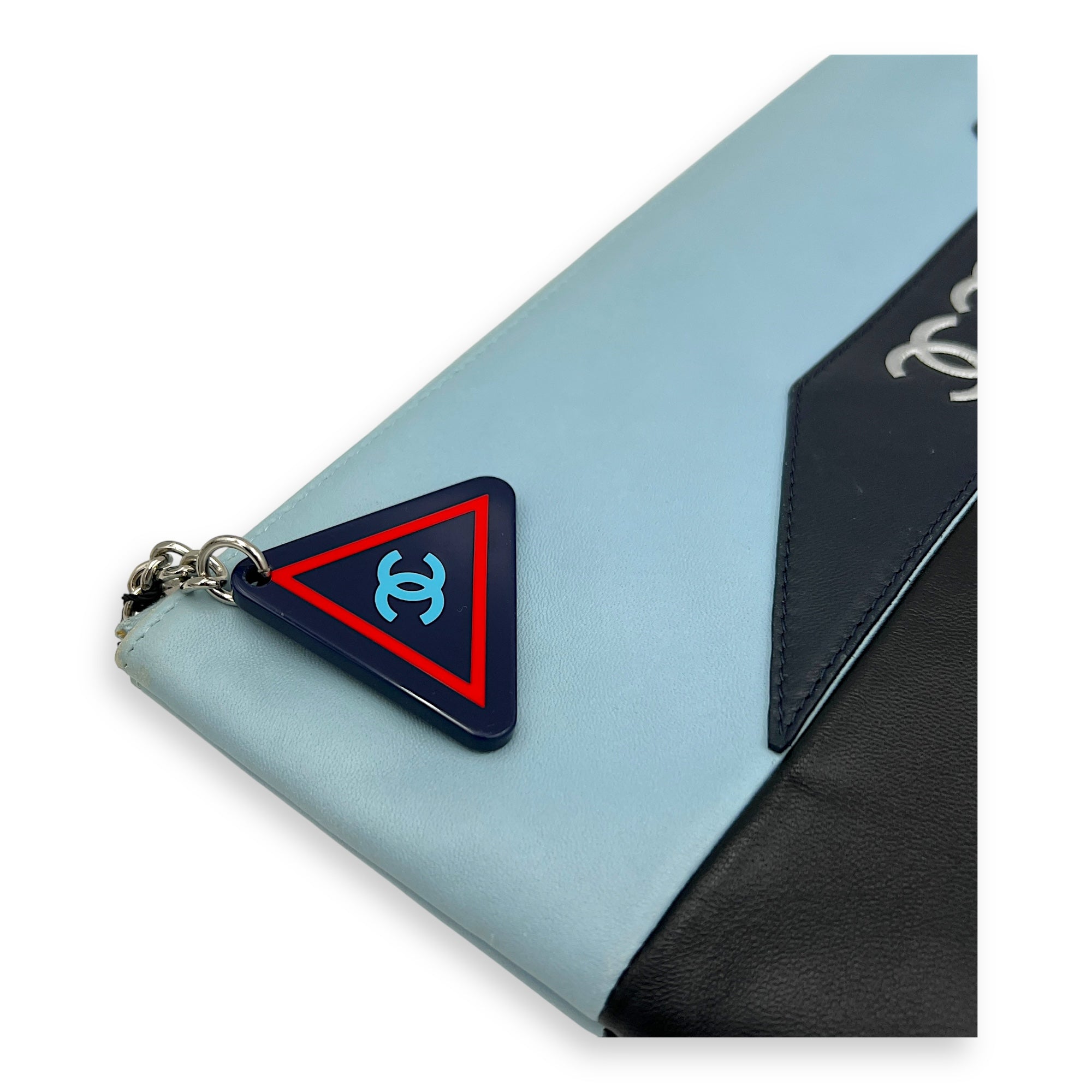 Airline CC Blue Pouch in Calfskin, Silver hardware