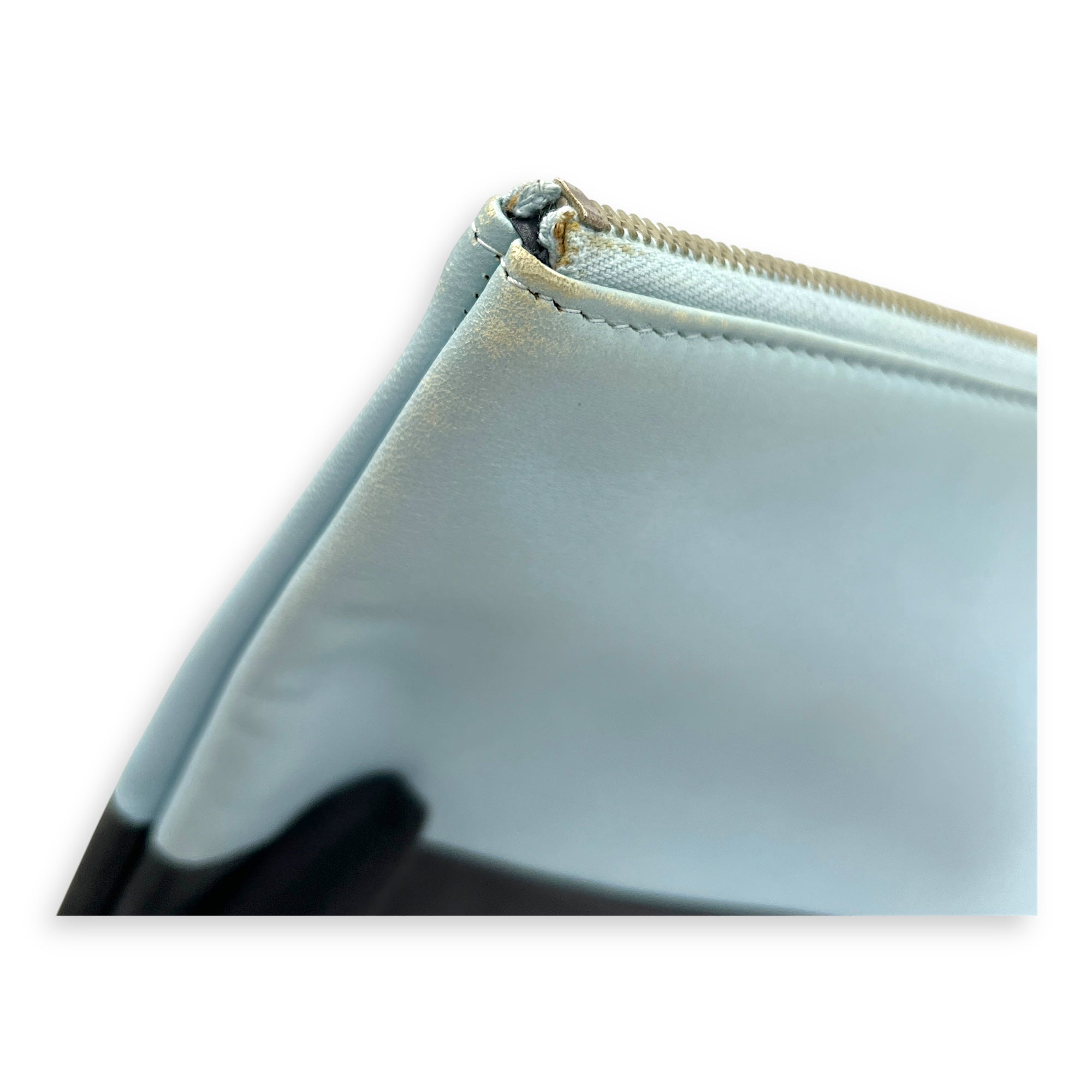 Airline CC Blue Pouch in Calfskin, Silver hardware