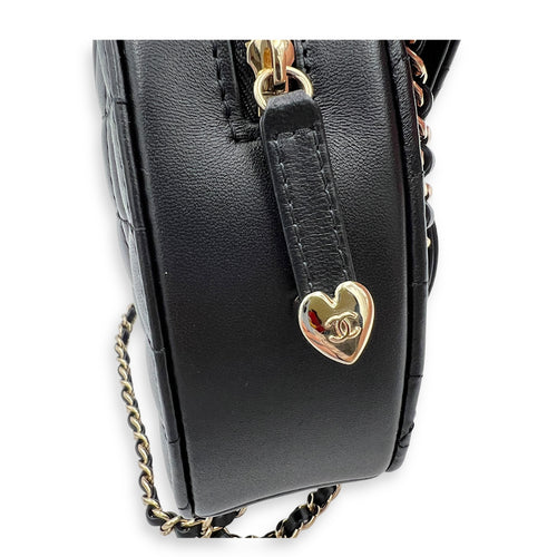 Heart Black Crossbody Bag in Lambskin, Gold hardware