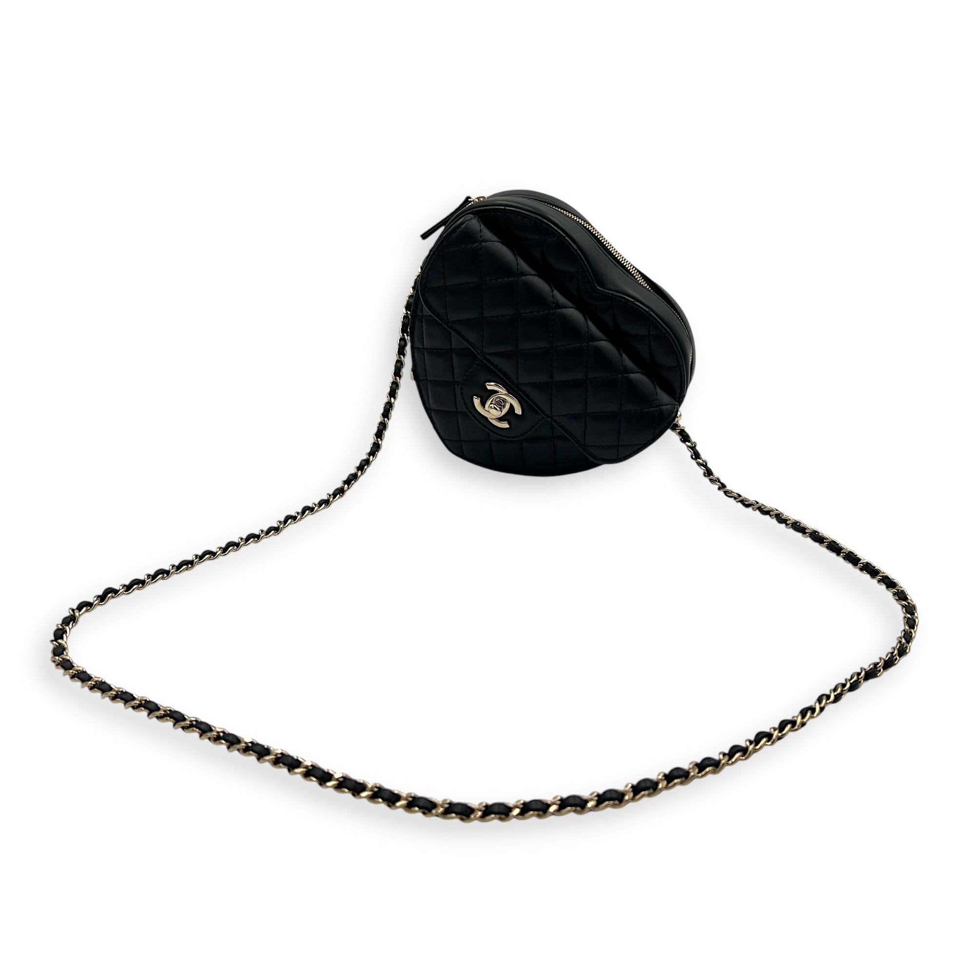Heart Black Crossbody Bag in Lambskin, Gold hardware