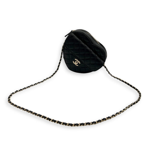 Heart Black Crossbody Bag in Lambskin, Gold hardware