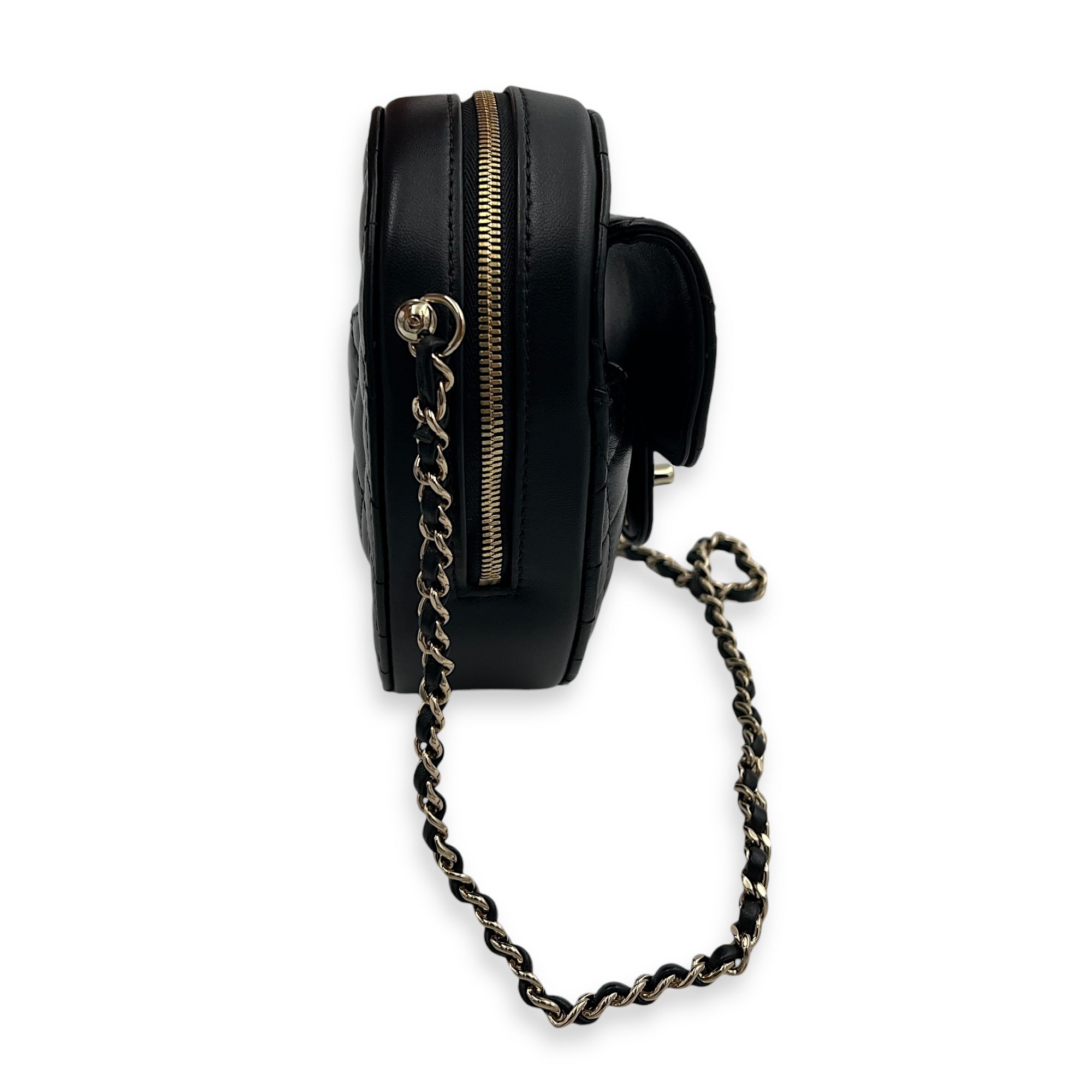 Heart Black Crossbody Bag in Lambskin, Gold hardware