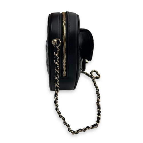 Heart Black Crossbody Bag in Lambskin, Gold hardware
