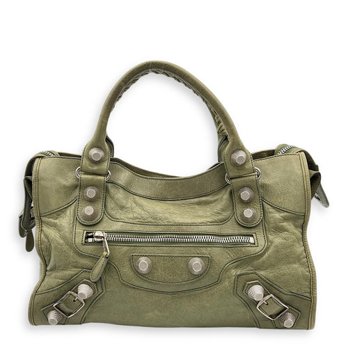 Giant City Shoulder Bag Green in Calfskin, Silver hardware
