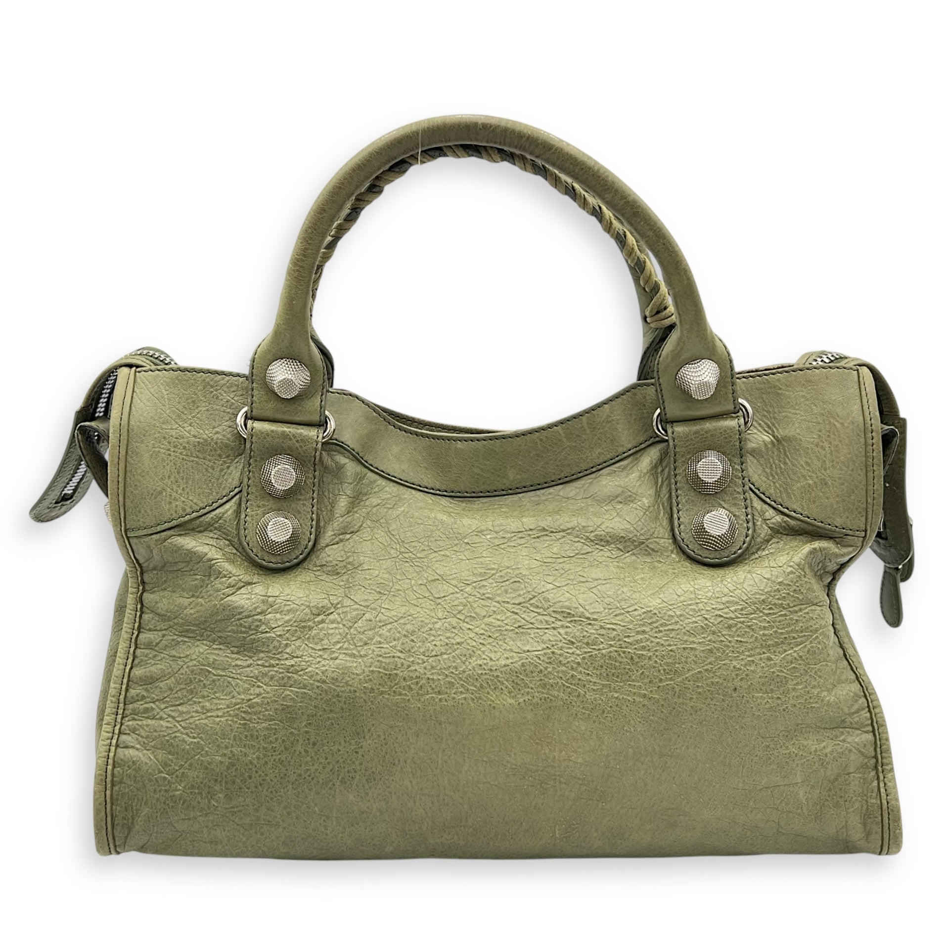 Giant City Shoulder Bag Green in Calfskin, Silver hardware