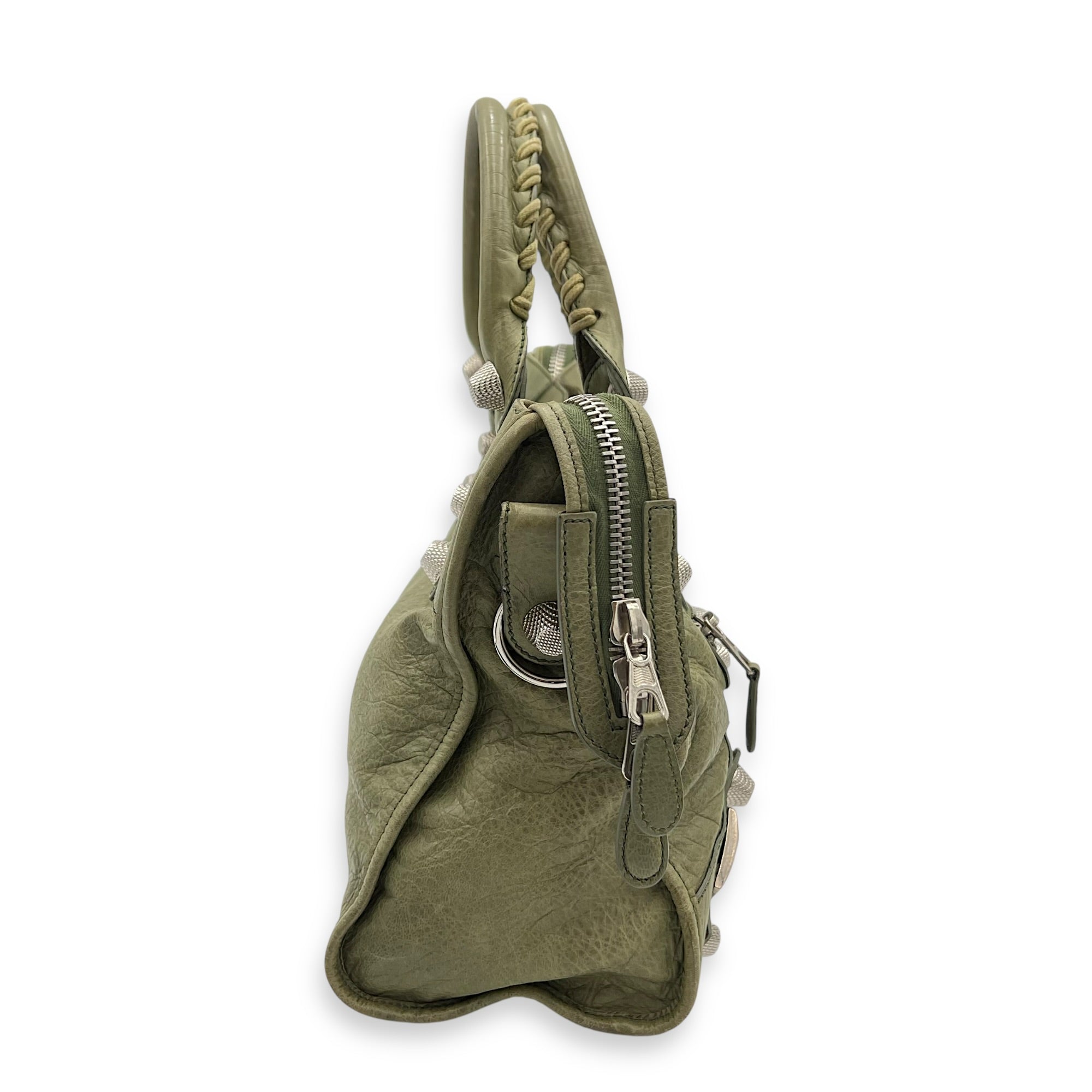 Giant City Shoulder Bag Green in Calfskin, Silver hardware