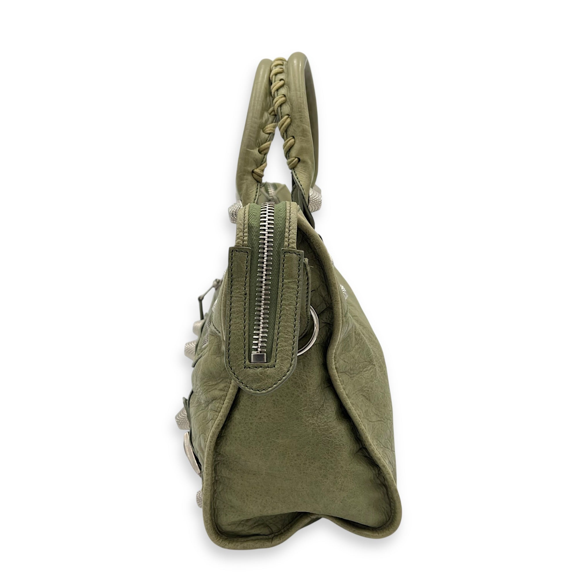 Giant City Shoulder Bag Green in Calfskin, Silver hardware