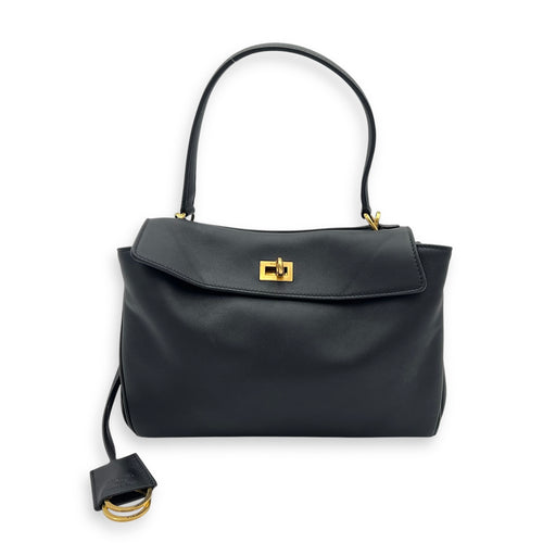 Rodeo Top Handle Bag Black in Calfskin, Gold hardware