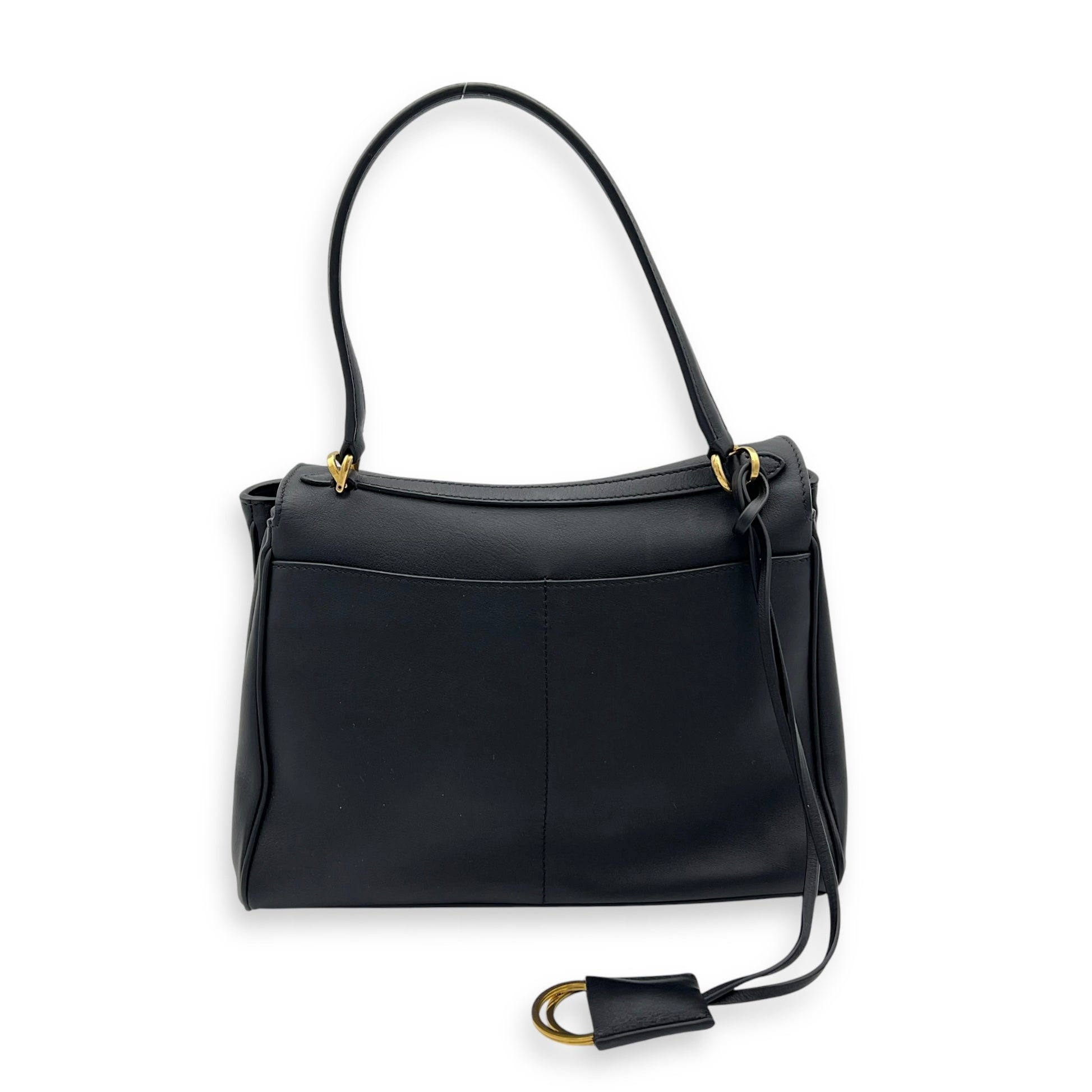 Rodeo Top Handle Bag Black in Calfskin, Gold hardware