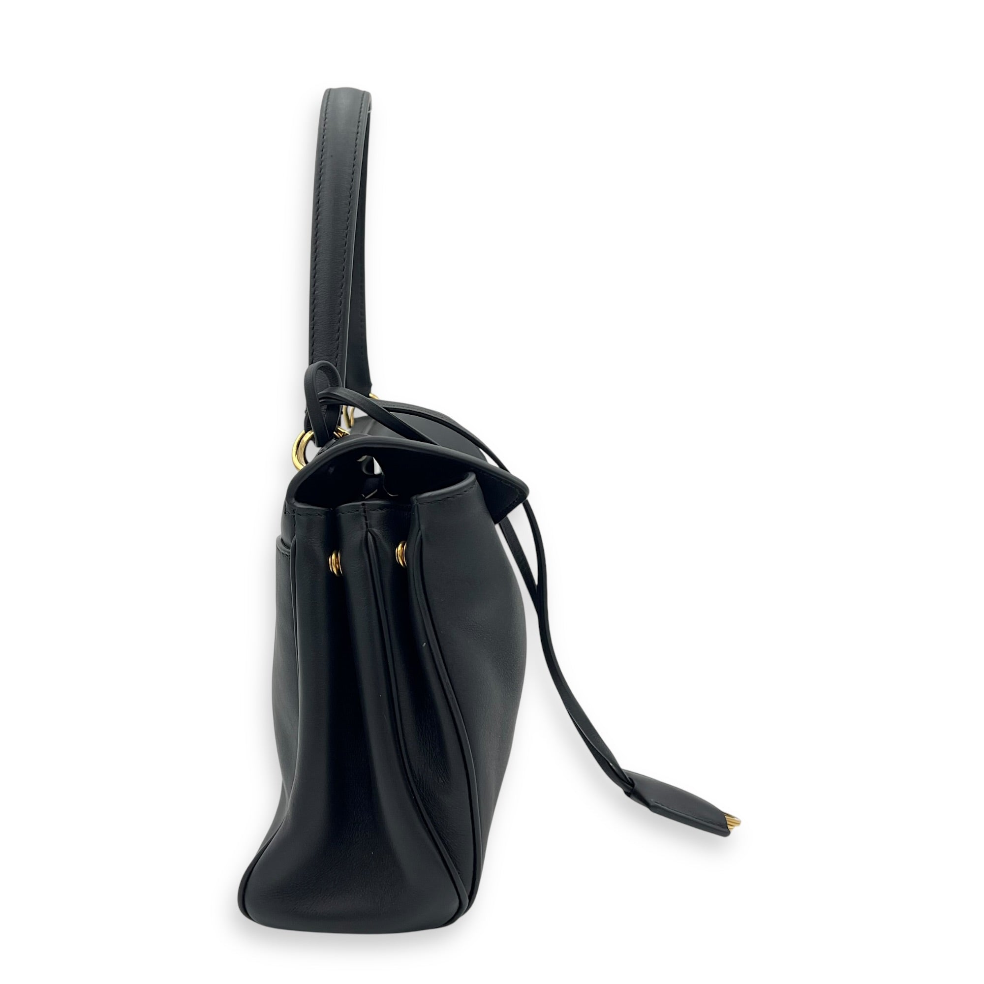 Rodeo Top Handle Bag Black in Calfskin, Gold hardware