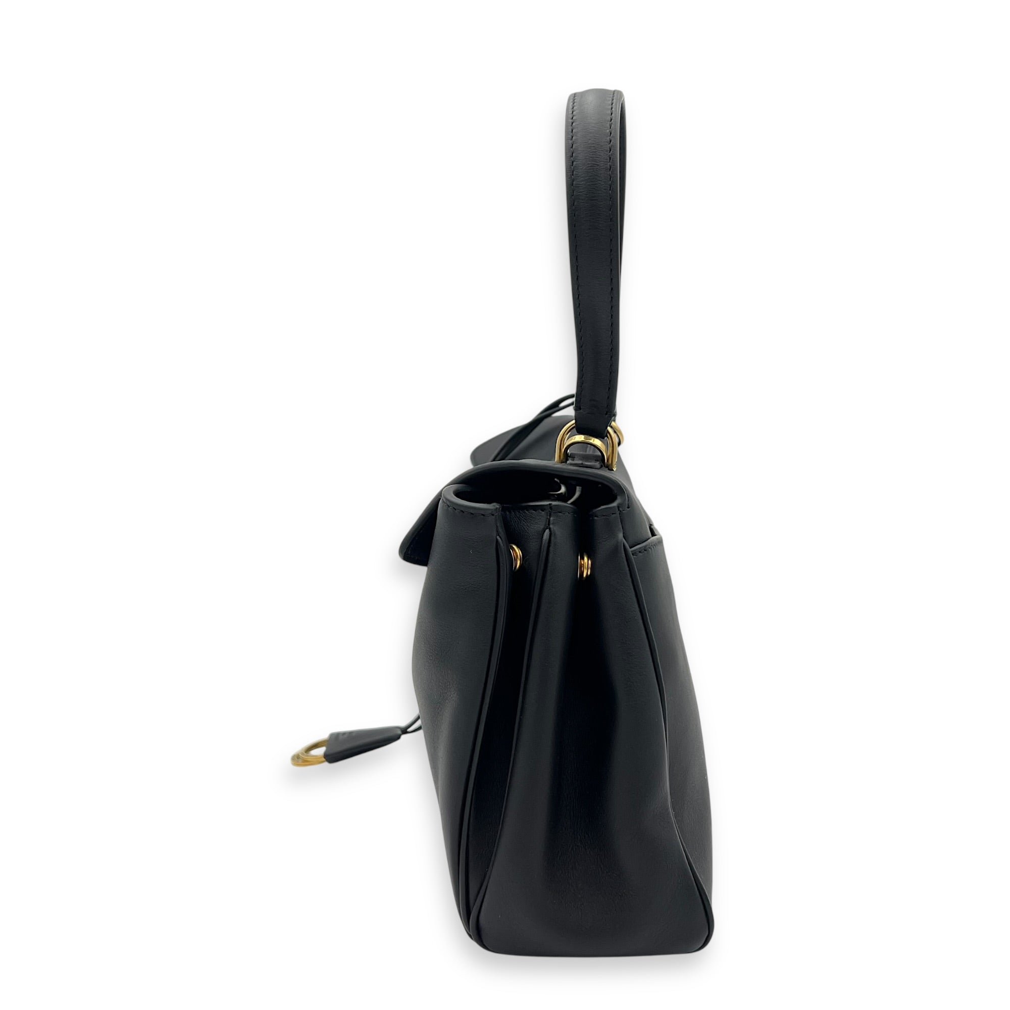 Rodeo Top Handle Bag Black in Calfskin, Gold hardware