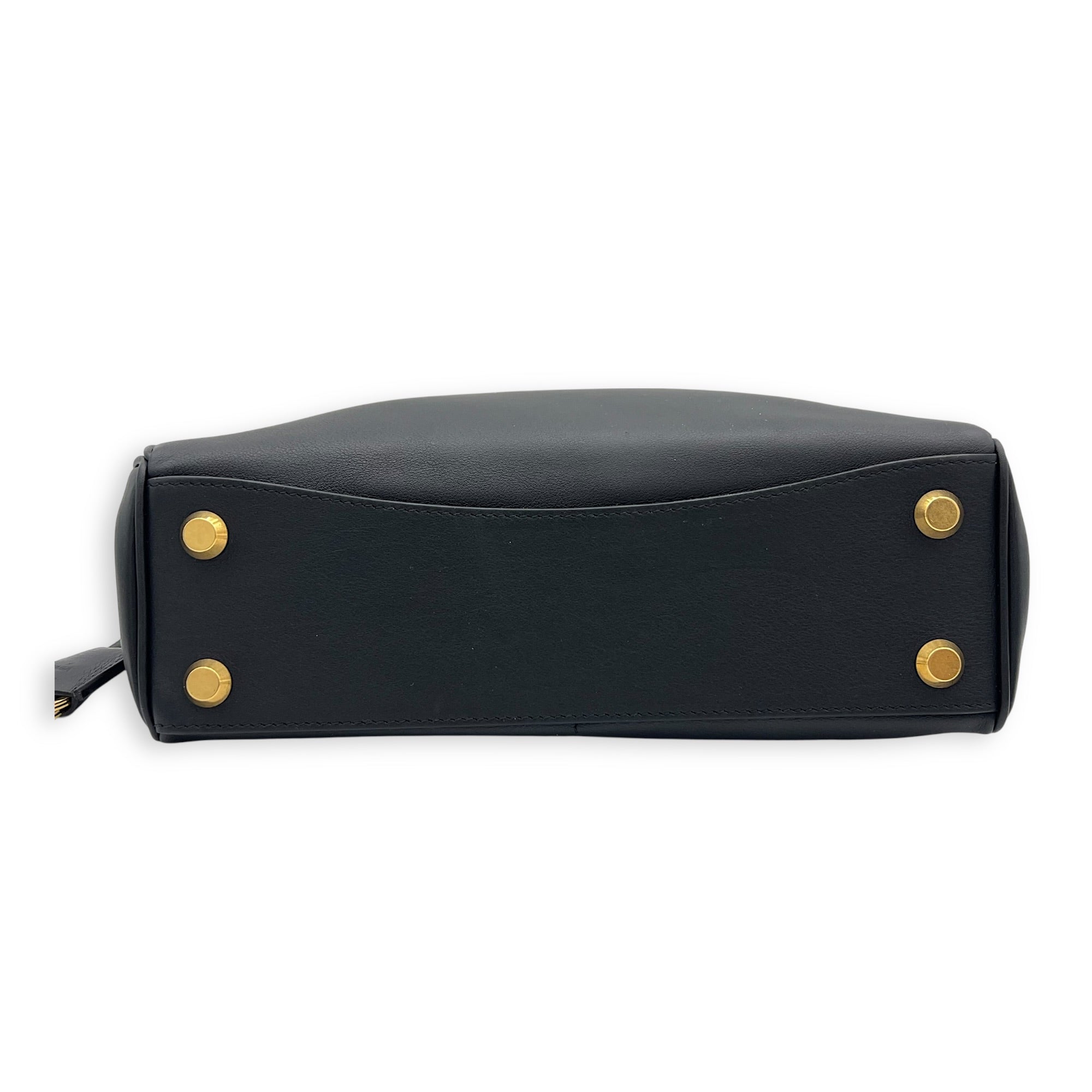 Rodeo Top Handle Bag Black in Calfskin, Gold hardware