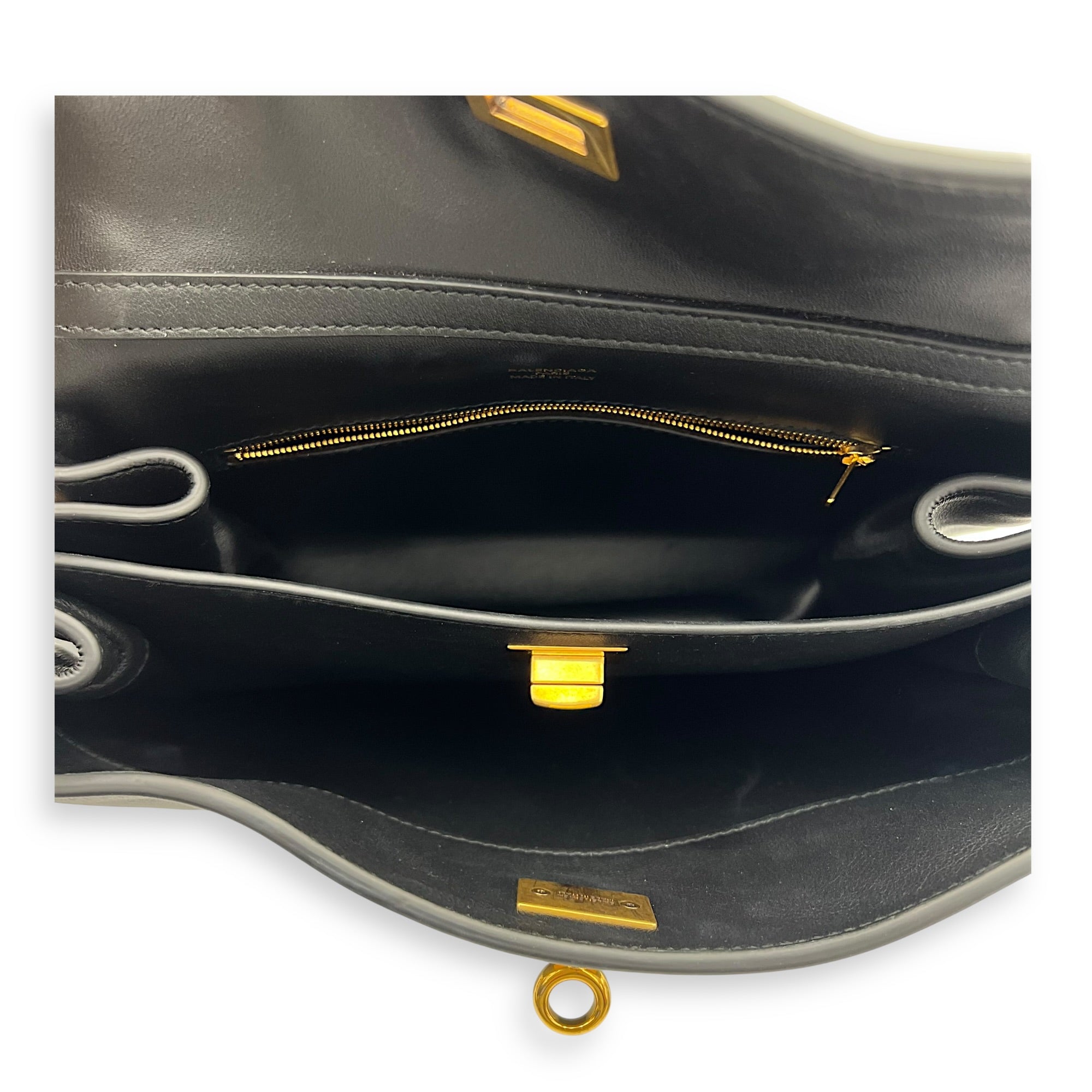 Rodeo Top Handle Bag Black in Calfskin, Gold hardware