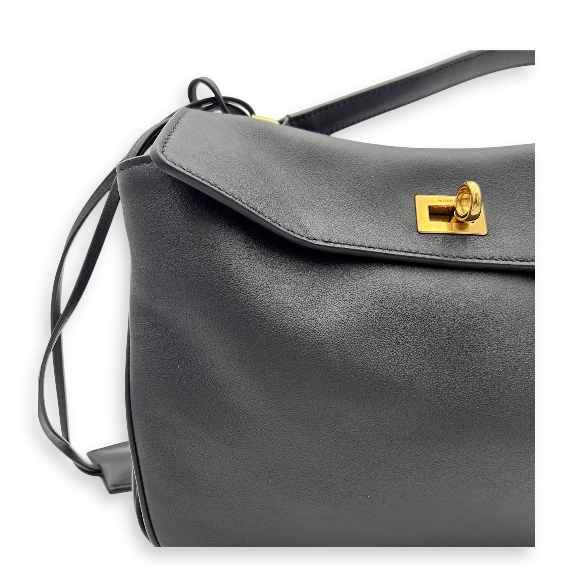 Rodeo Top Handle Bag Black in Calfskin, Gold hardware