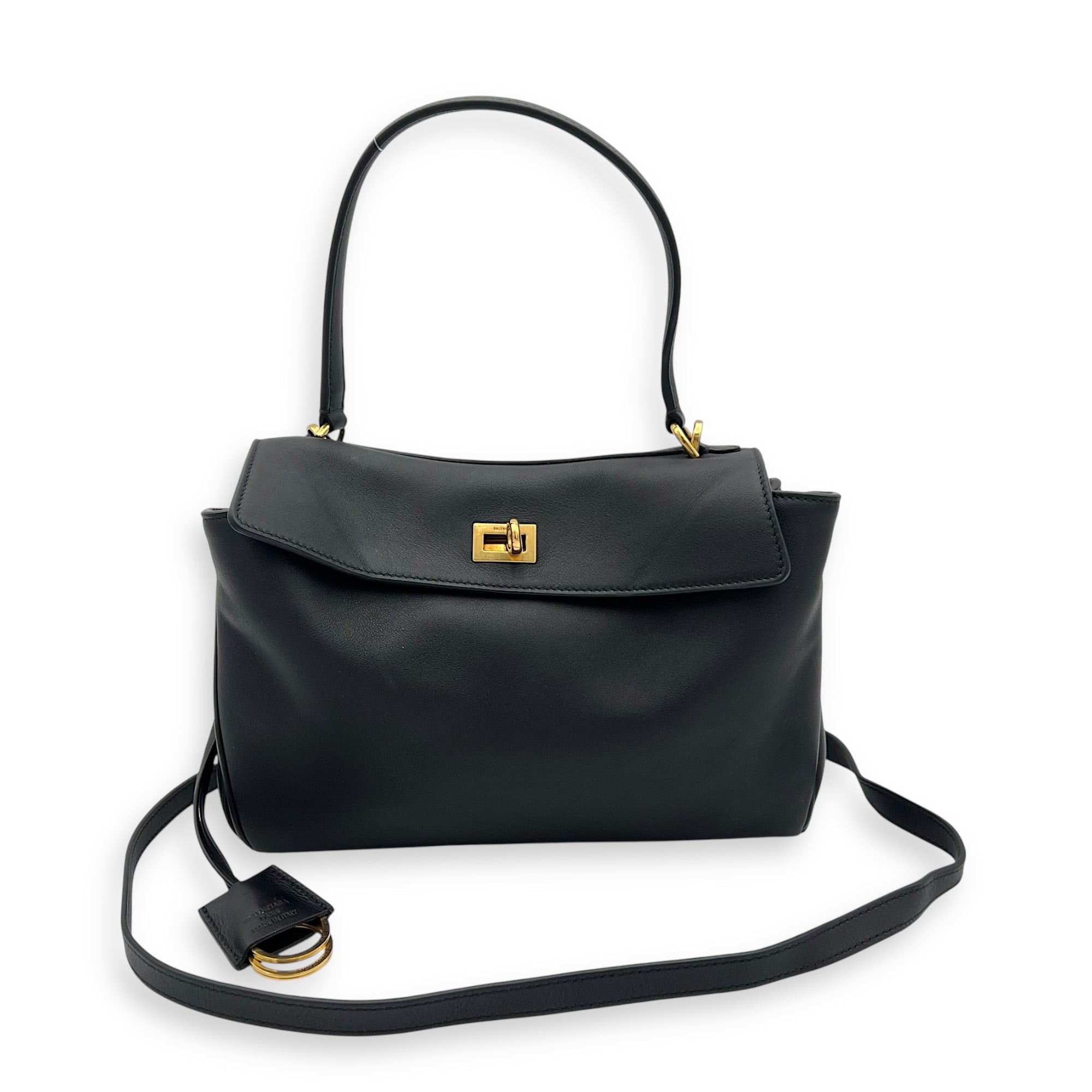 Rodeo Top Handle Bag Black in Calfskin, Gold hardware