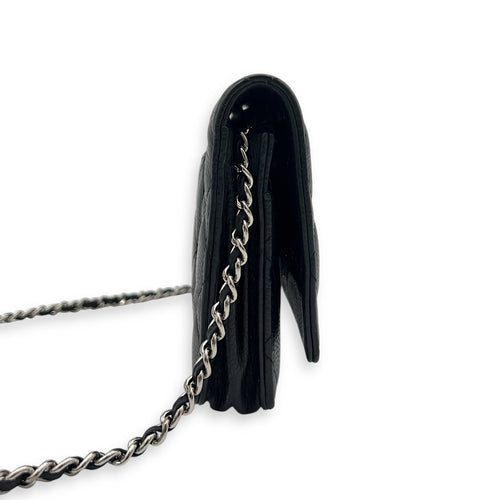 CC Wallet On Chain Black in Caviar Leather, Silver hardware