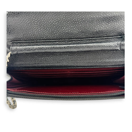 CC Wallet On Chain Black in Caviar Leather, Silver hardware