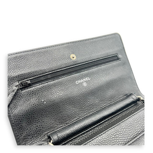 CC Wallet On Chain Black in Caviar Leather, Silver hardware