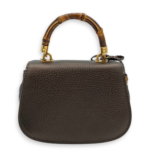 Bamboo Top Handle Bag Brown in Calfskin, Gold hardware