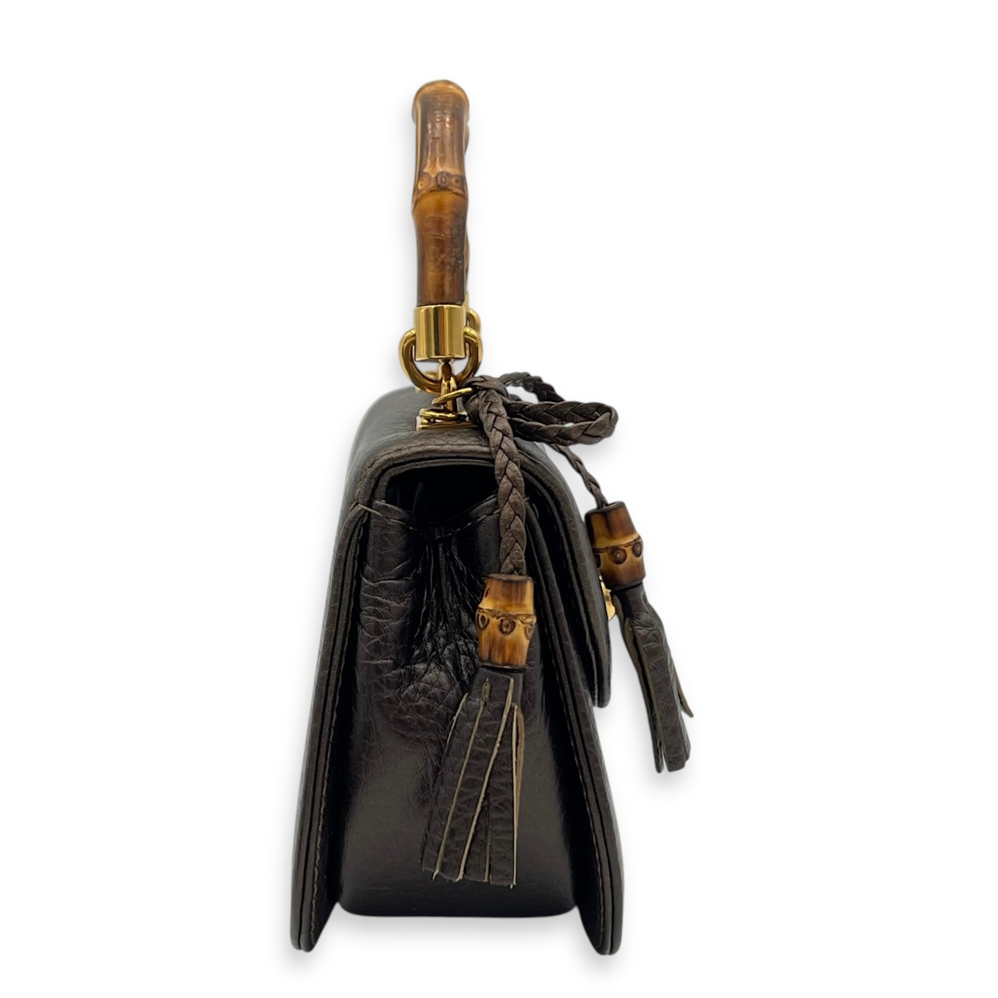 Bamboo Top Handle Bag Brown in Calfskin, Gold hardware