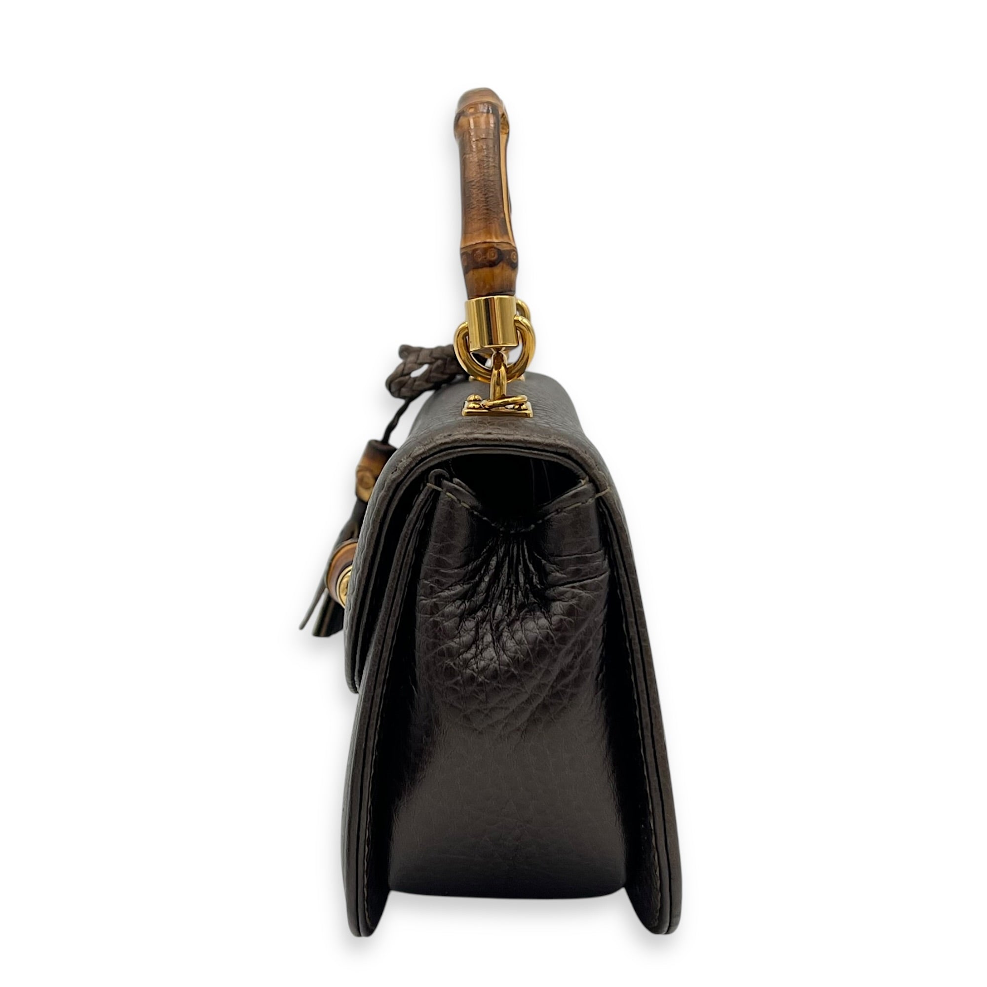 Bamboo Top Handle Bag Brown in Calfskin, Gold hardware