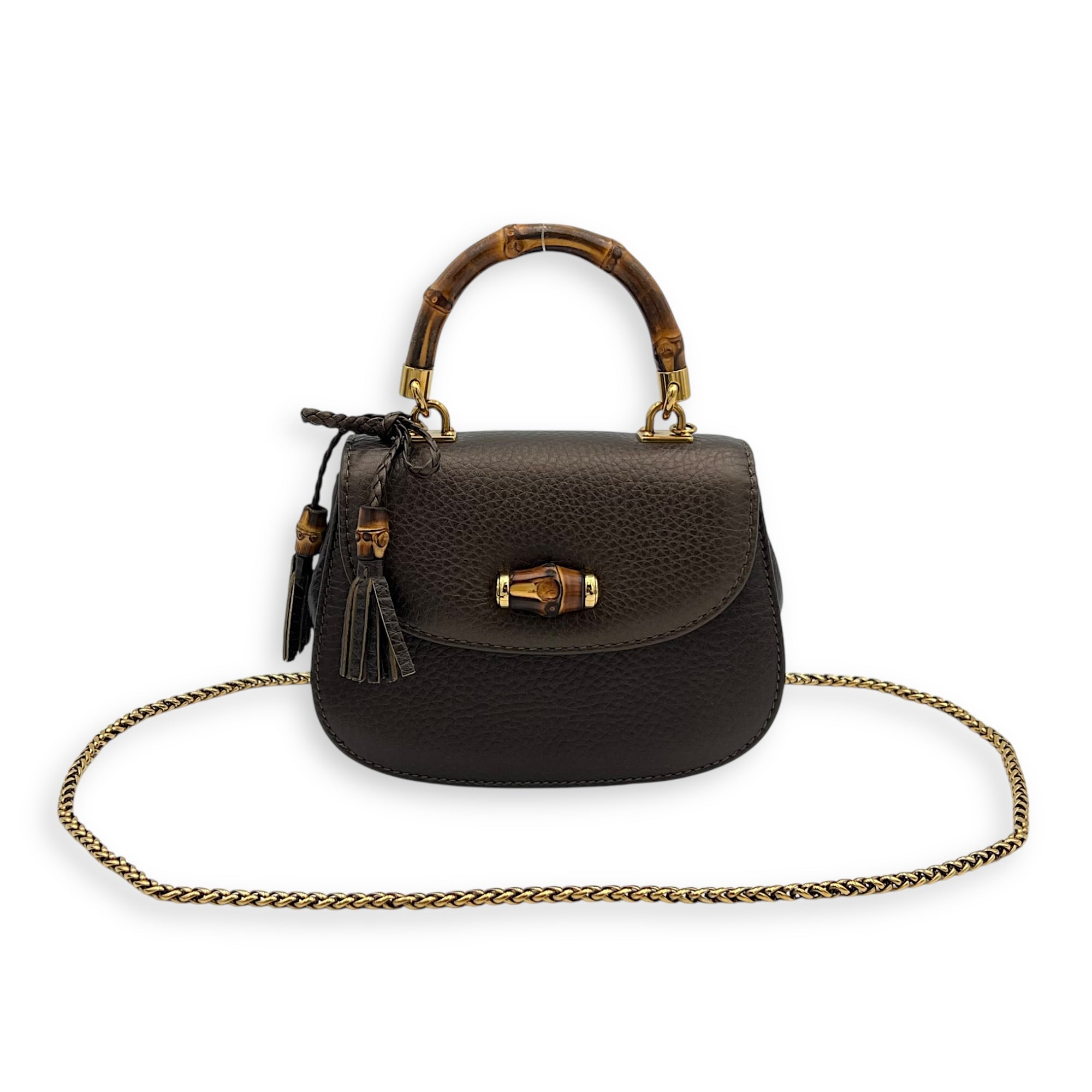 Bamboo Top Handle Bag Brown in Calfskin, Gold hardware