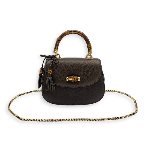 Bamboo Top Handle Bag Brown in Calfskin, Gold hardware