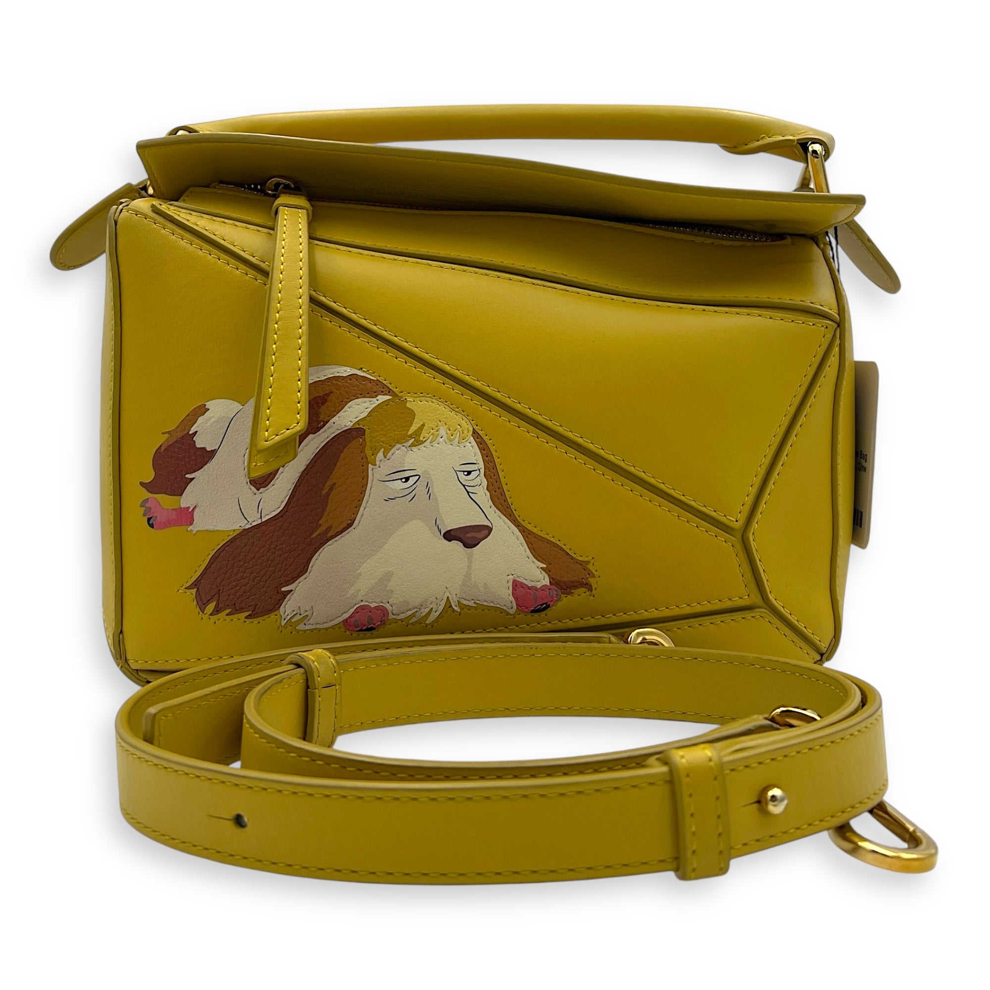 Puzzle Shoulder Bag Small Yellow in Calfskin, Gold hardware