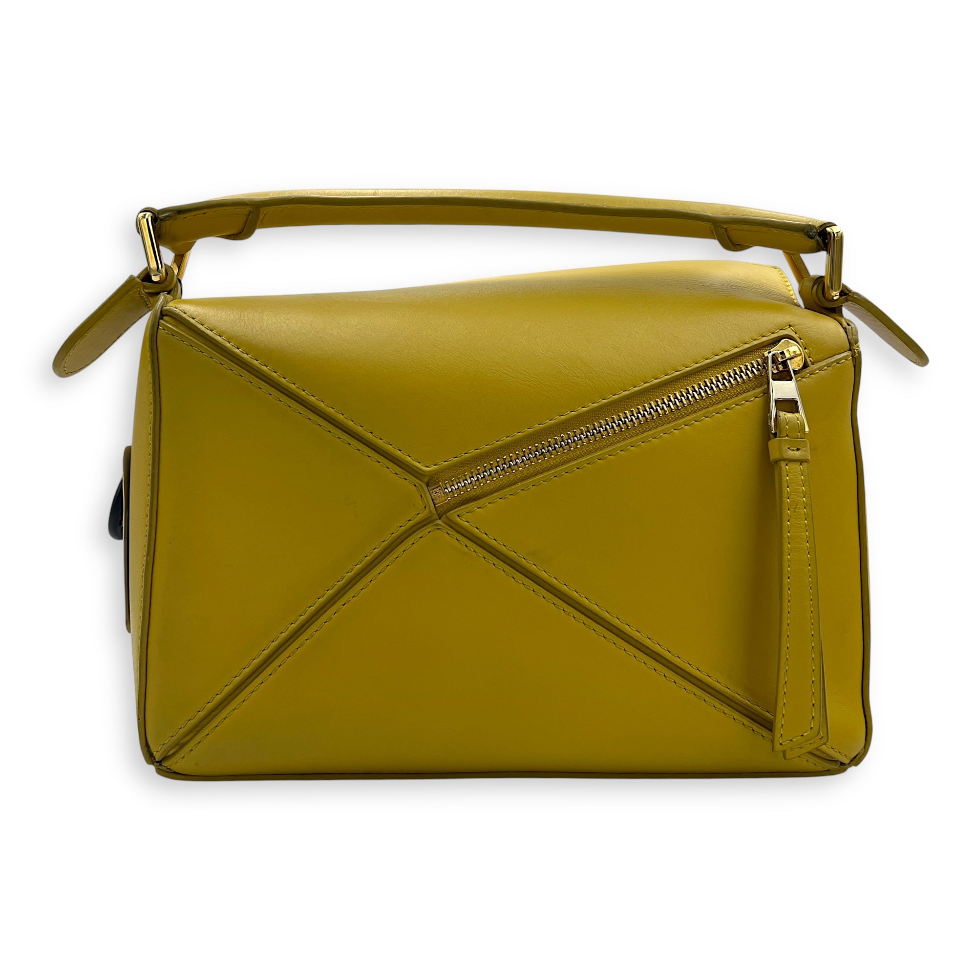 Puzzle Shoulder Bag Small Yellow in Calfskin, Gold hardware