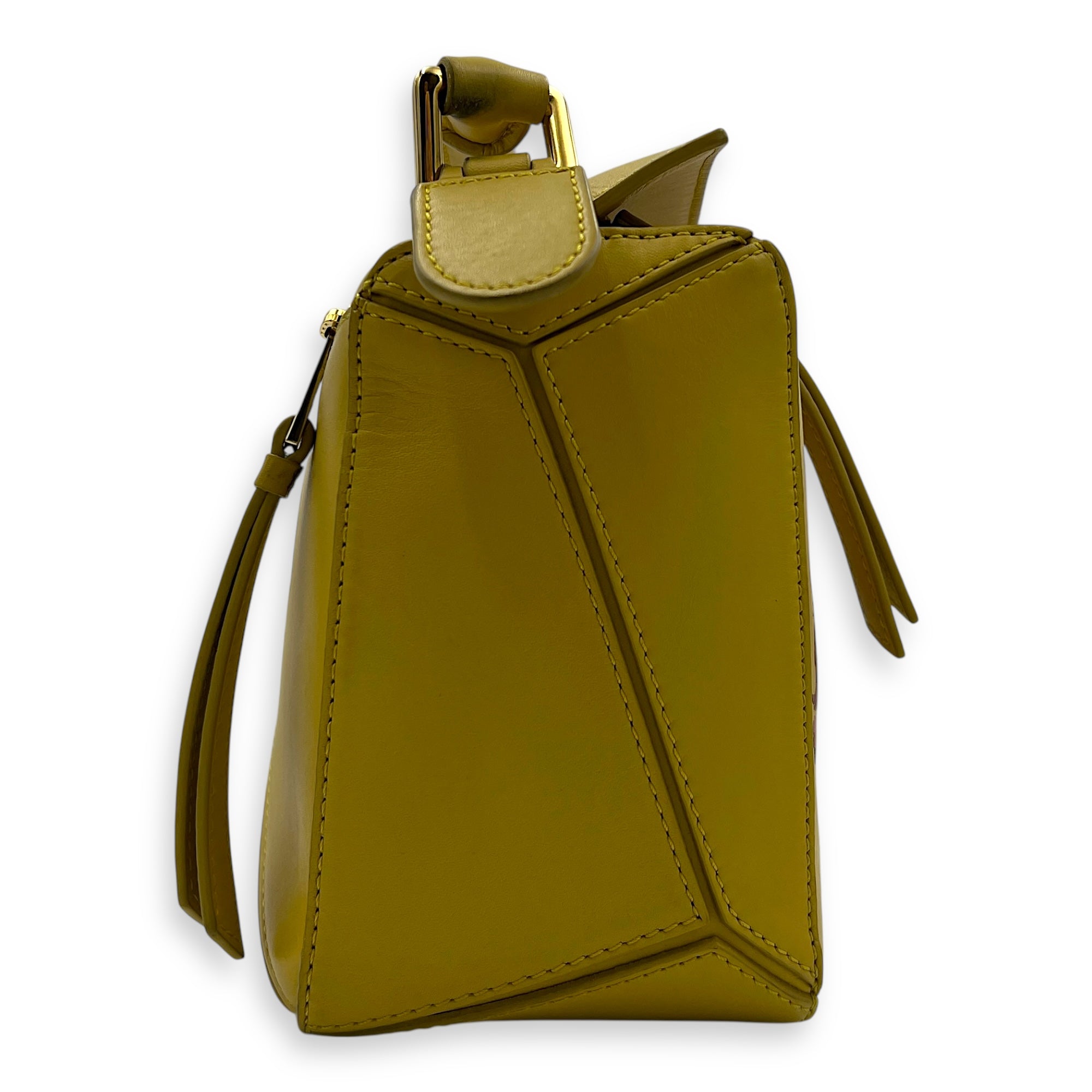 Puzzle Shoulder Bag Small Yellow in Calfskin, Gold hardware