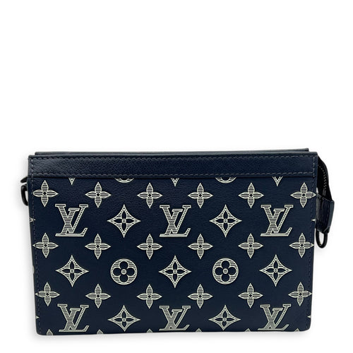 Gaston Wearable Wallet Crossbody Bag Blue in Calfskin, Silver hardware