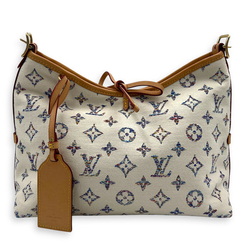 Carryall Shoulder Bag PM White in Canvas, Gold hardware