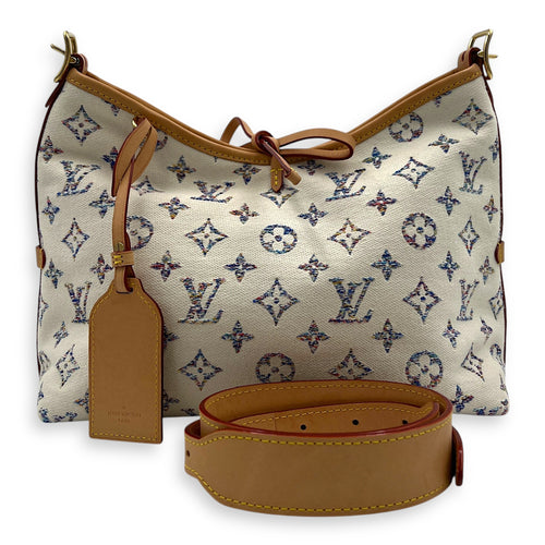 Carryall Shoulder Bag PM White in Canvas, Gold hardware