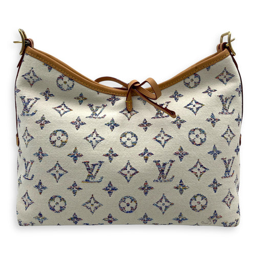 Carryall Shoulder Bag PM White in Canvas, Gold hardware