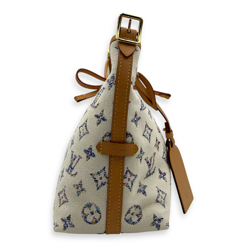 Carryall Shoulder Bag PM White in Canvas, Gold hardware