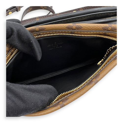 Pochette Shoulder Bag Brown in Coated Canvas, Gold hardware