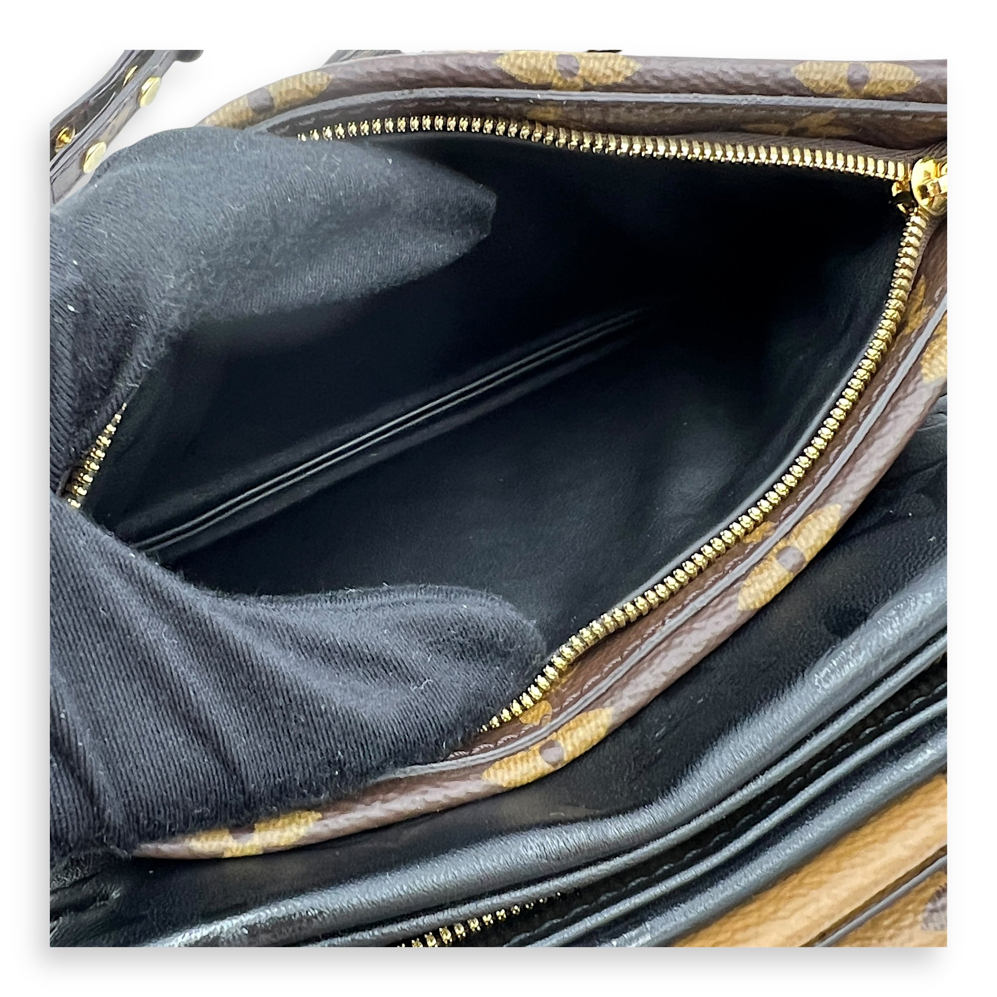 Pochette Shoulder Bag Brown in Coated Canvas, Gold hardware
