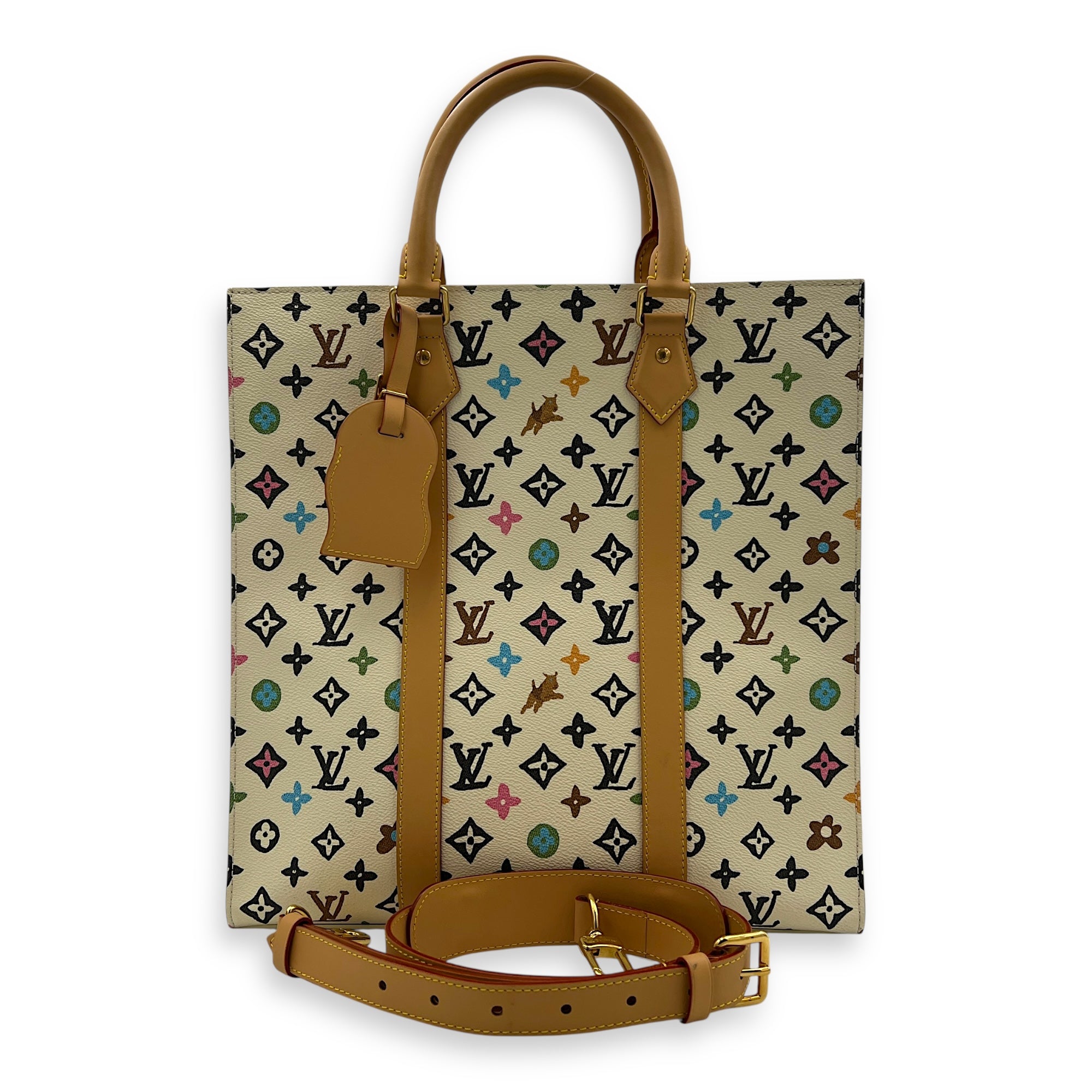 Sac Plat Shoulder Bag White in Coated Canvas, Gold hardware