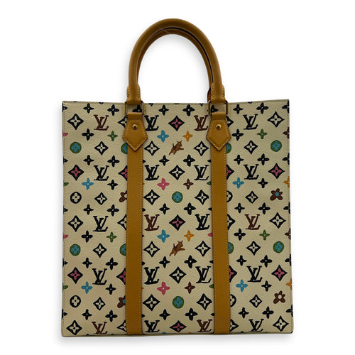 Sac Plat Shoulder Bag White in Coated Canvas, Gold hardware