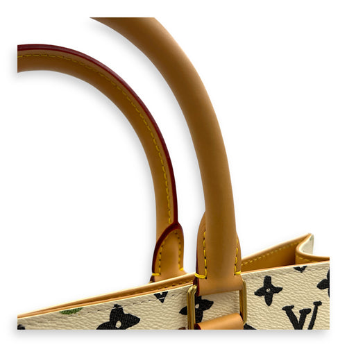 Sac Plat Shoulder Bag White in Coated Canvas, Gold hardware